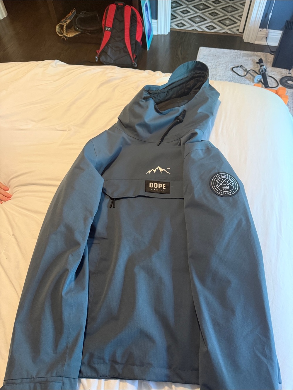 DOPE Slate-Blue Hooded Anorak with Chest Patch
